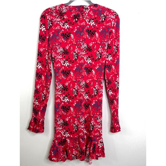 Urban Outfitters Red Floral Long Sleeve Ruffle Wrap Dress Women's Size Large - Picture 9 of 10